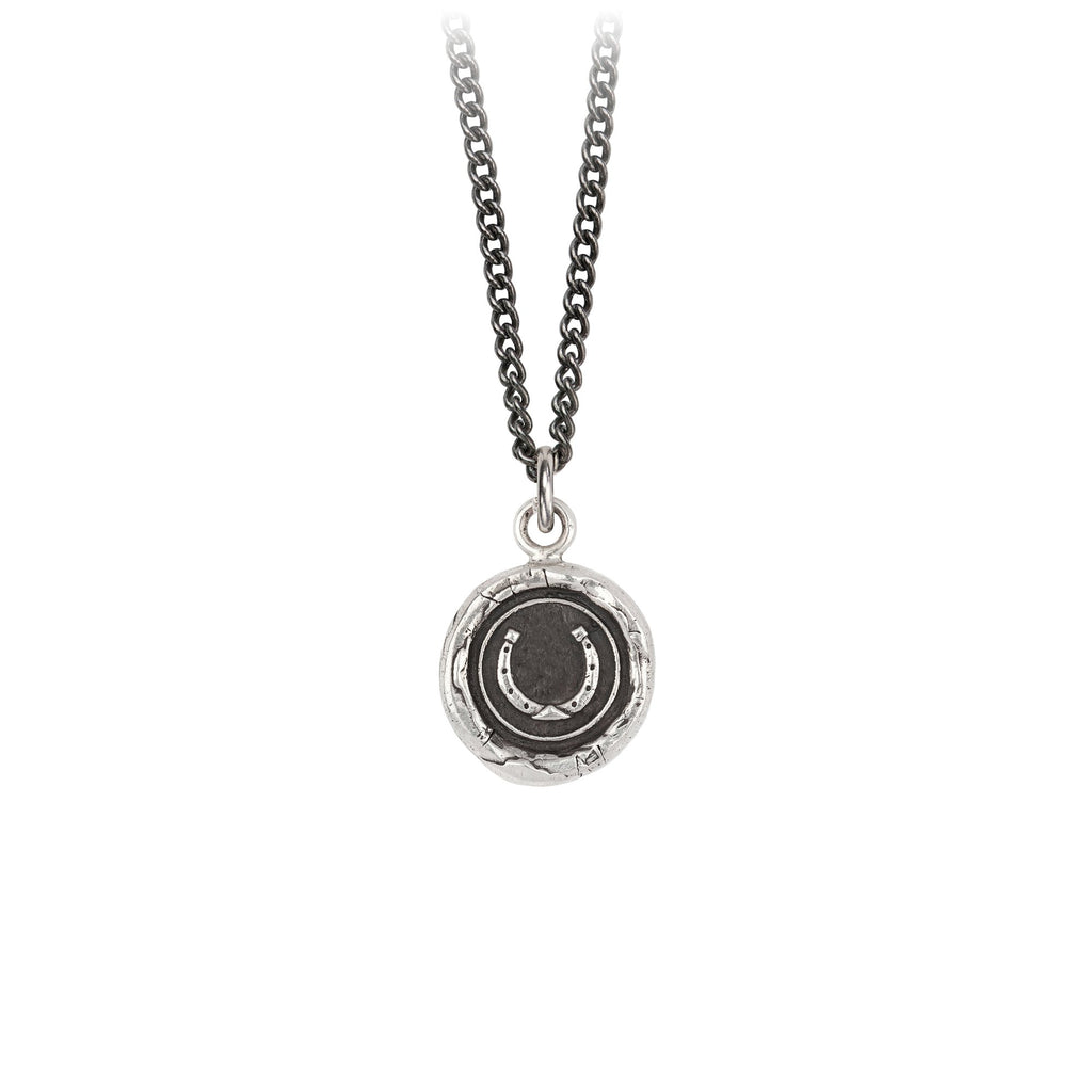 Pyrrha Horseshoe Necklace 16 inch fine curb chain Feather Your